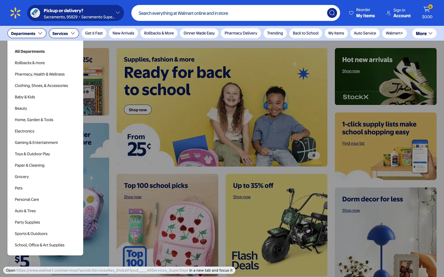 Walmart Meganav Menu Example