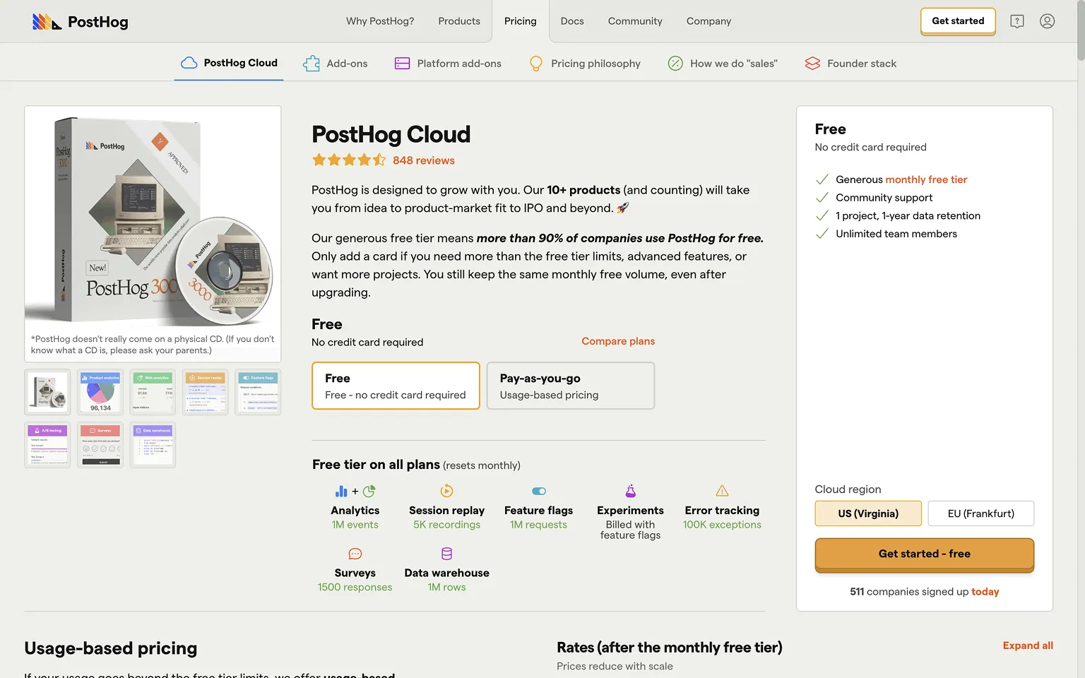 PostHog Pricing Page Example