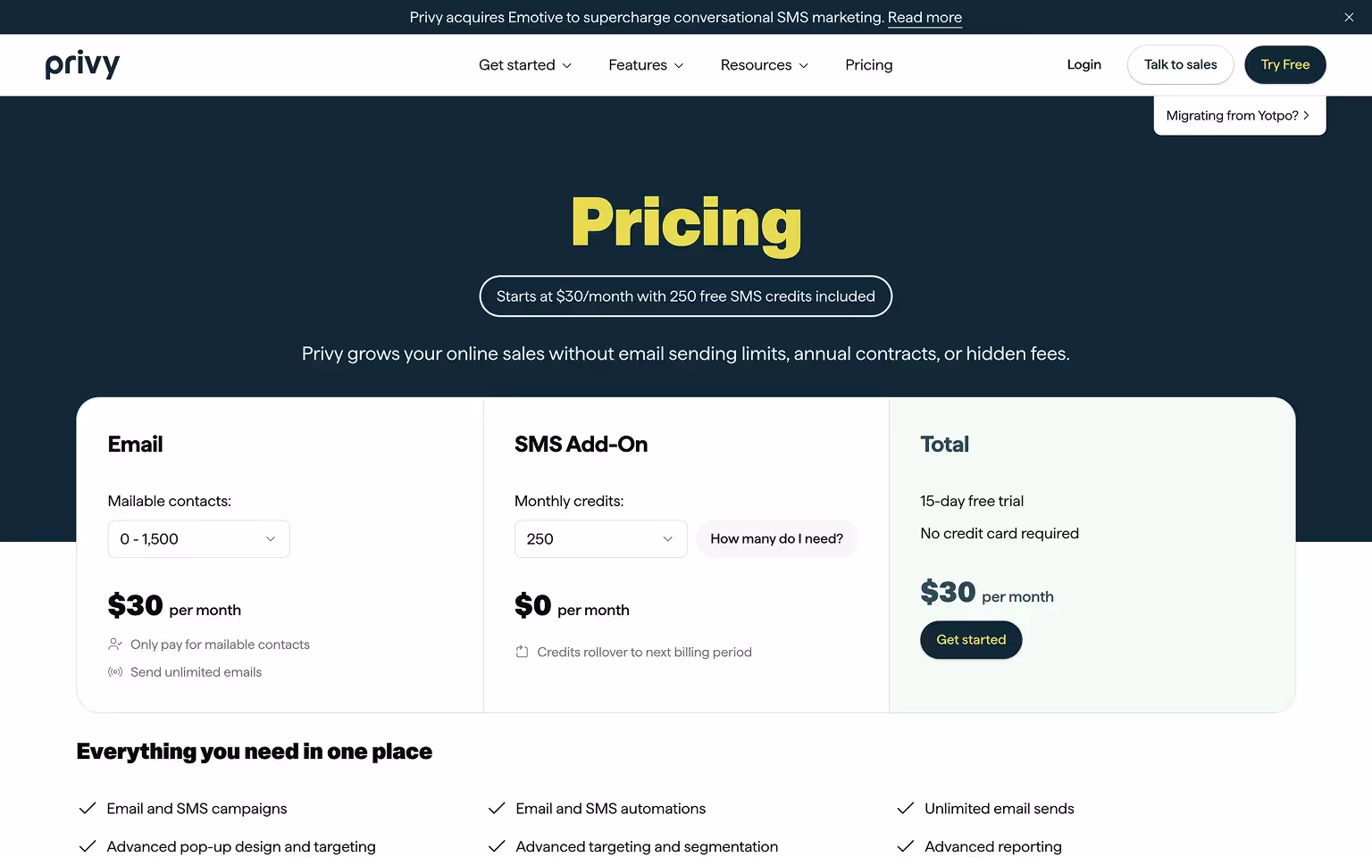 Privy Pricing Page Example