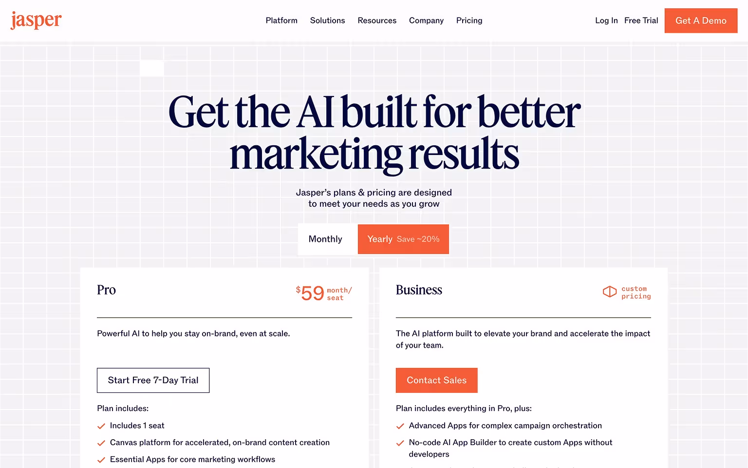 Jasper Pricing Page Example