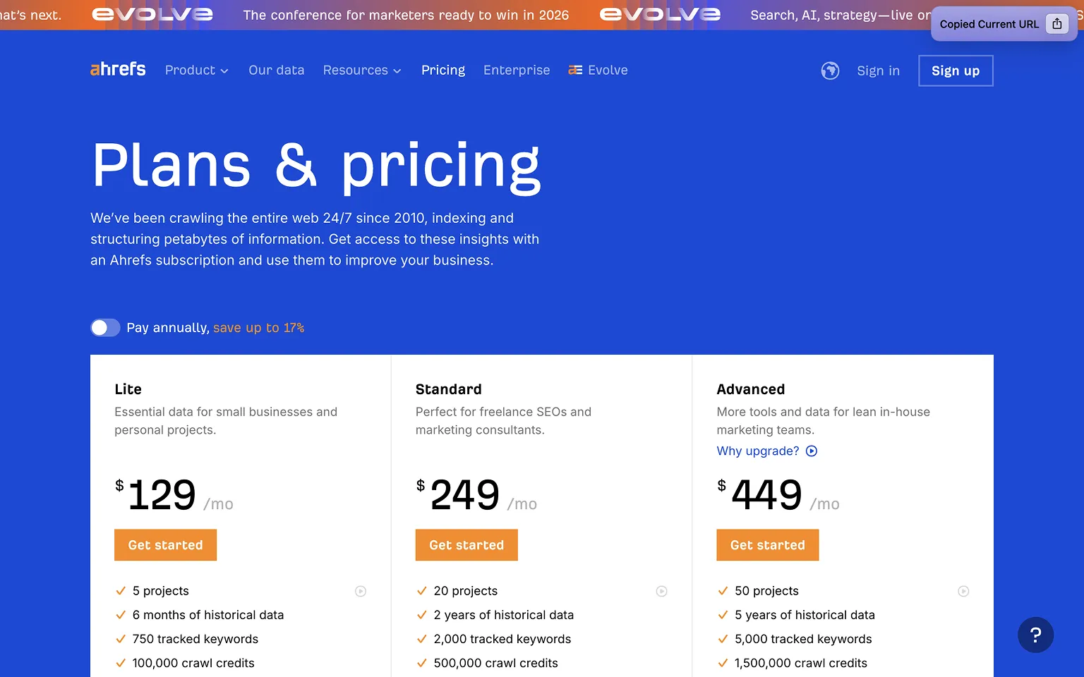 Ahrefs Pricing Page Example
