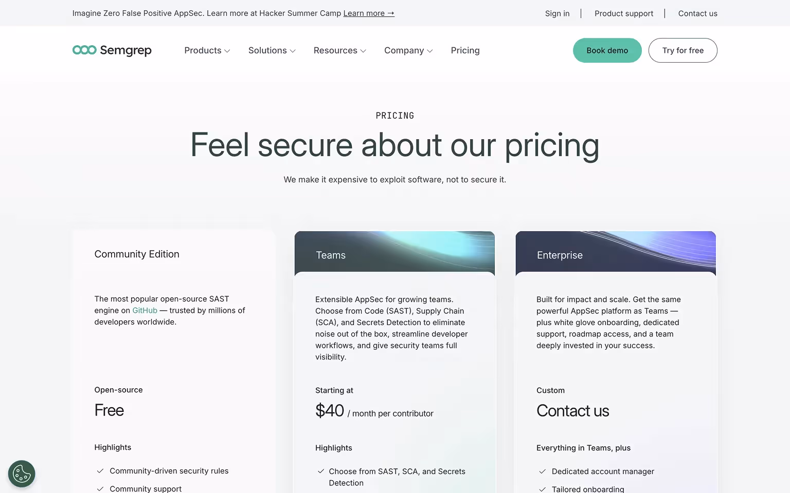 Semgrep Pricing Page Example