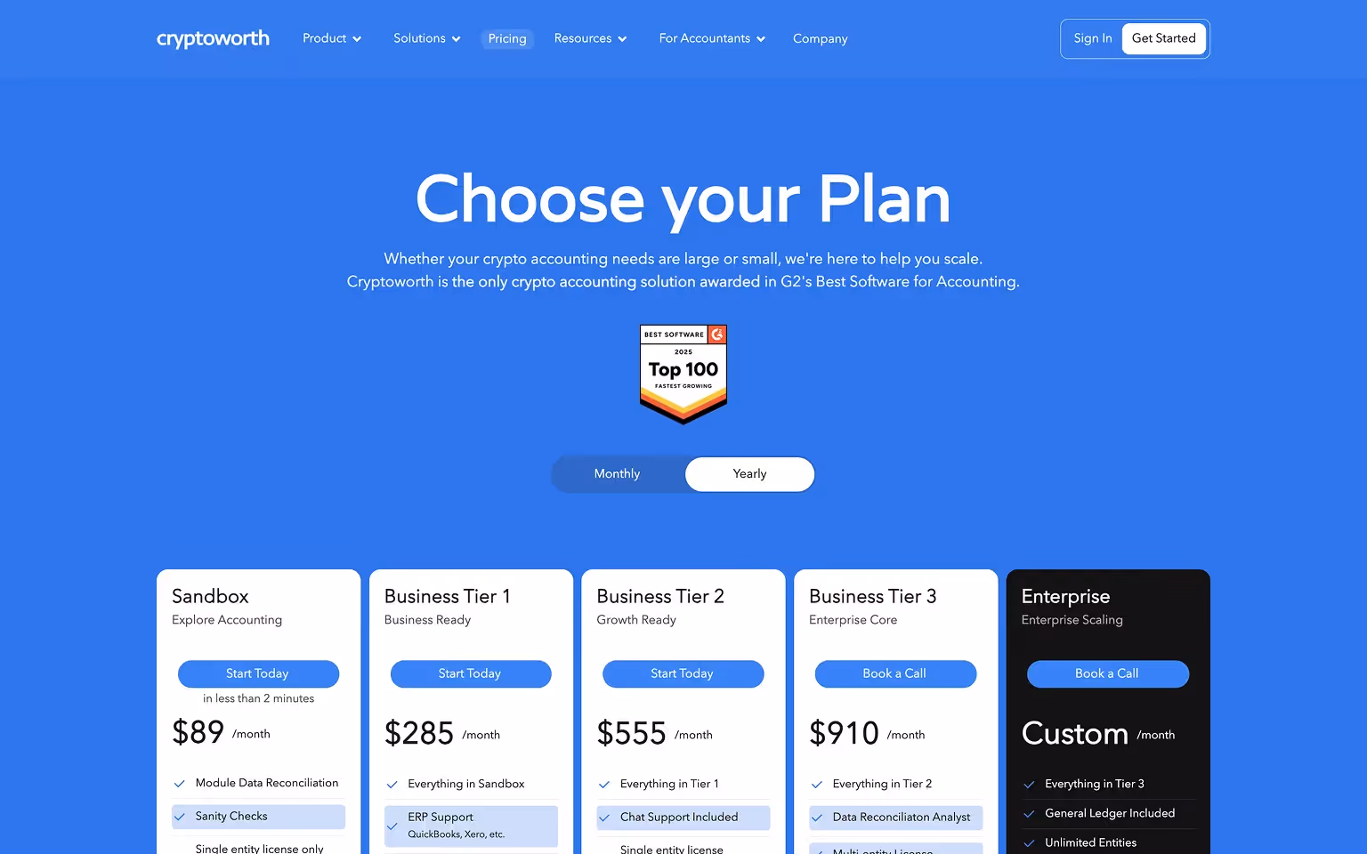 Cryptoworth Pricing Page Example
