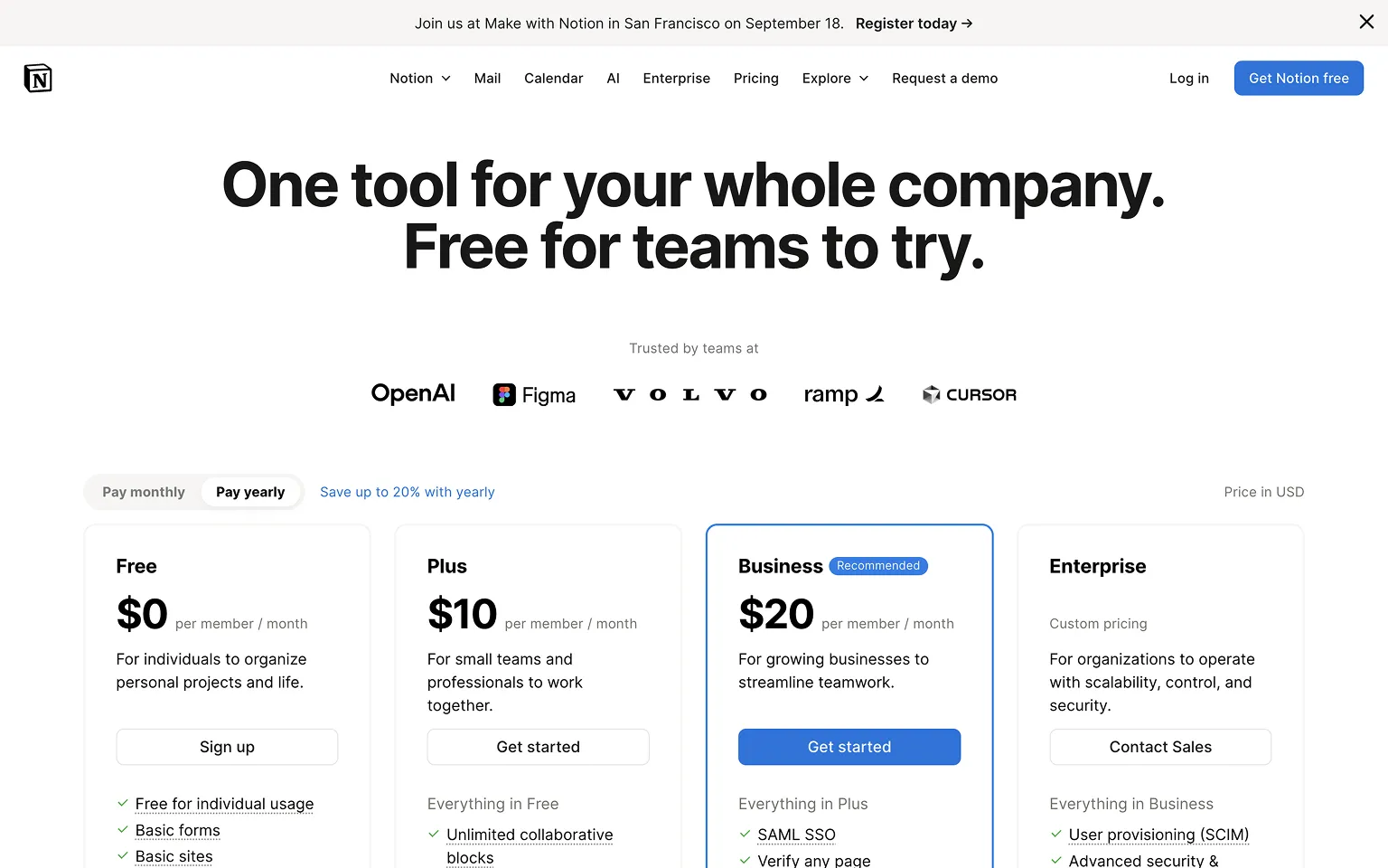 Notion Pricing Page Example