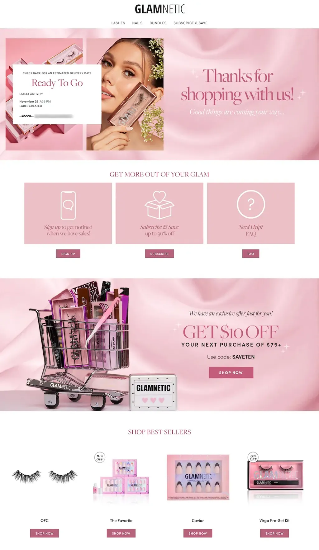 Glamnetic Eccomerce Thank You Page Example