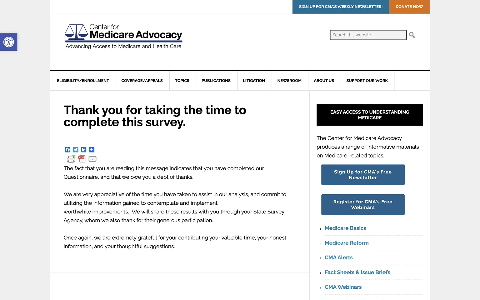 Center for Medicare Advocacy Survey Thank You Page Examples