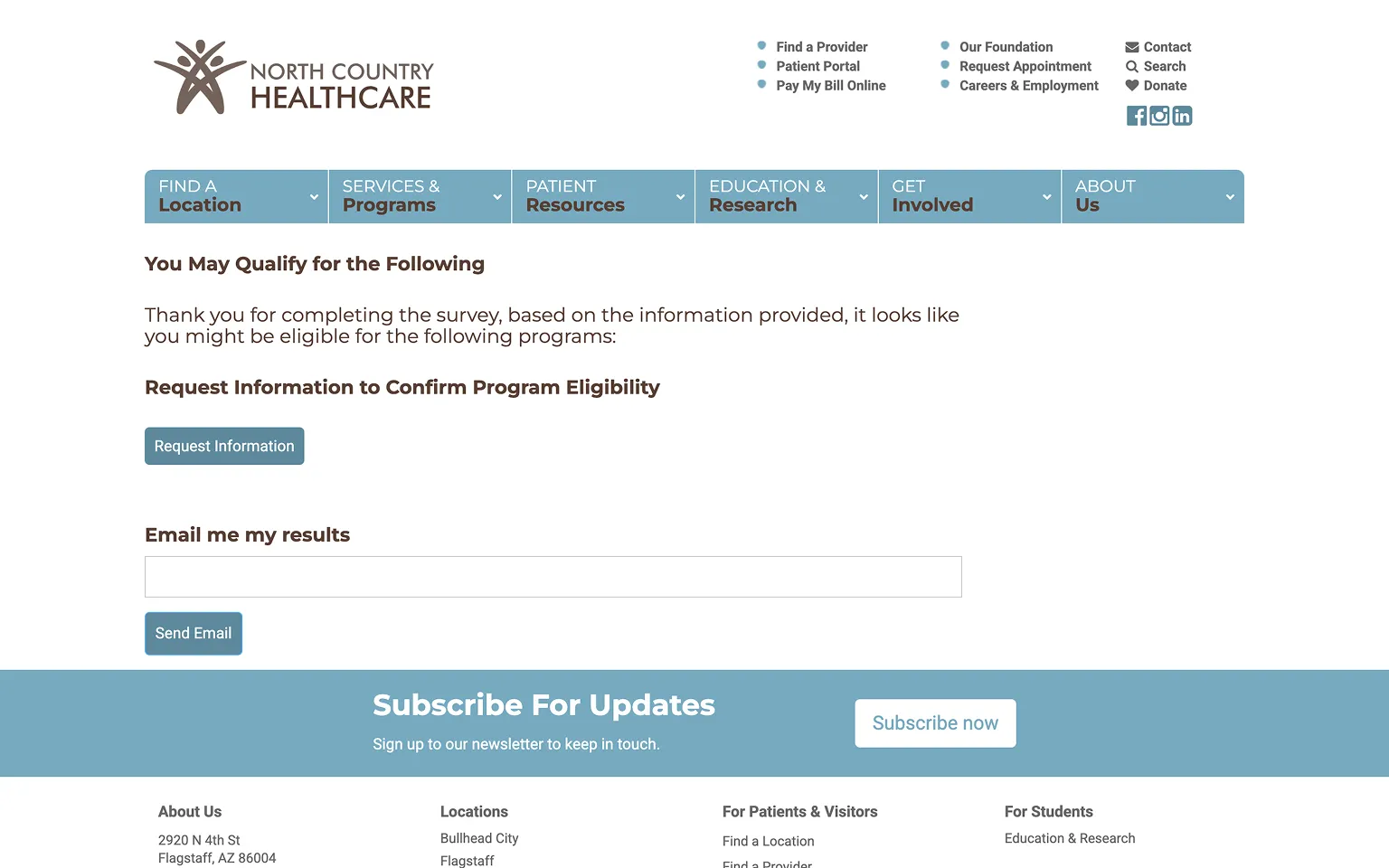 North Country Healthcare Survey Thank You Page Examples