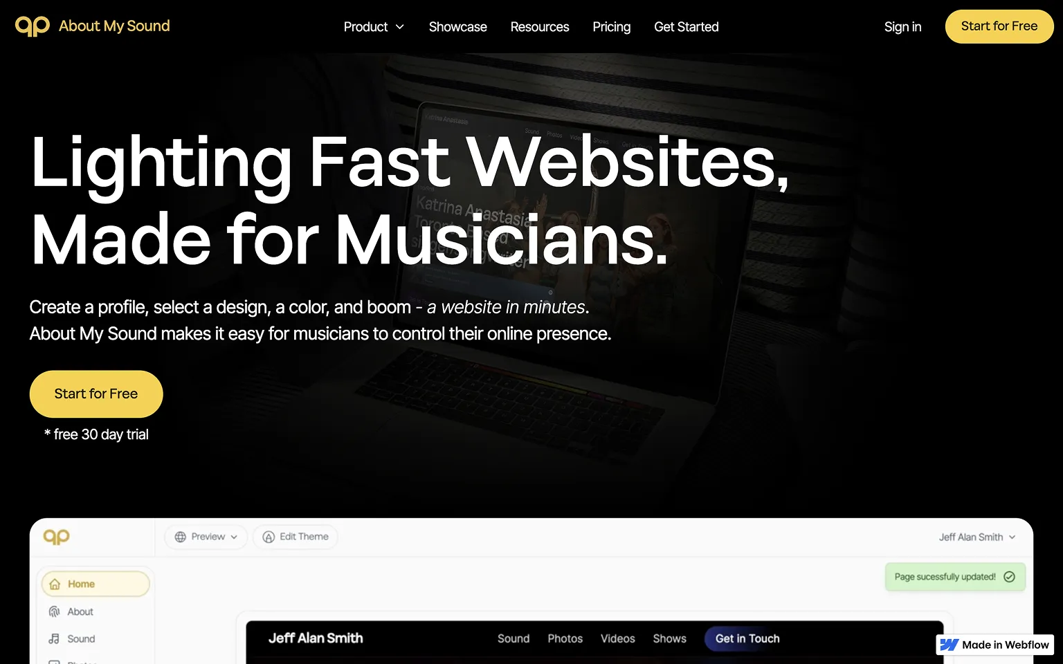 Wized Website Example: About my sound