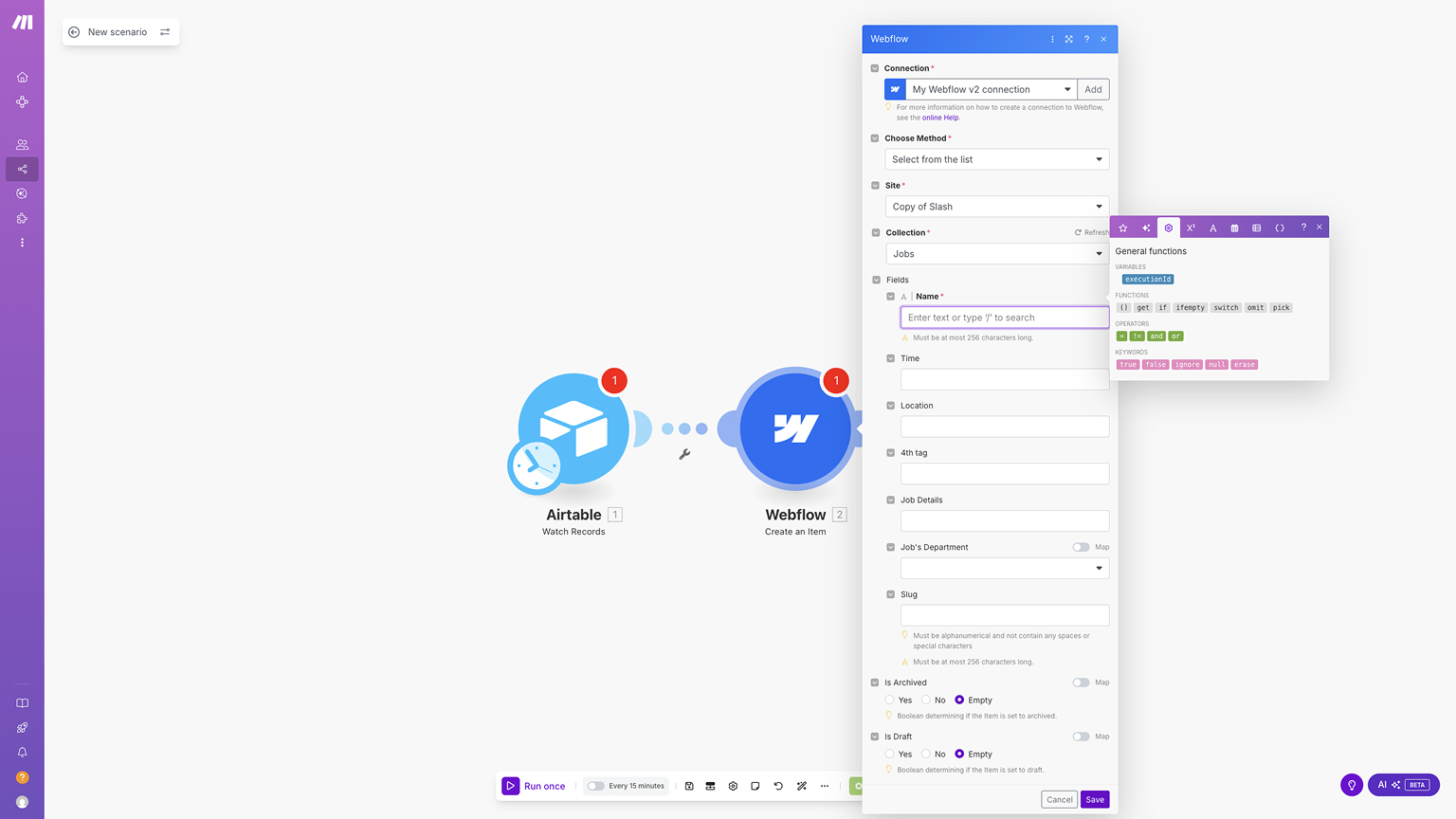 Mapping Data from Airtable to Webflow CMS in Make