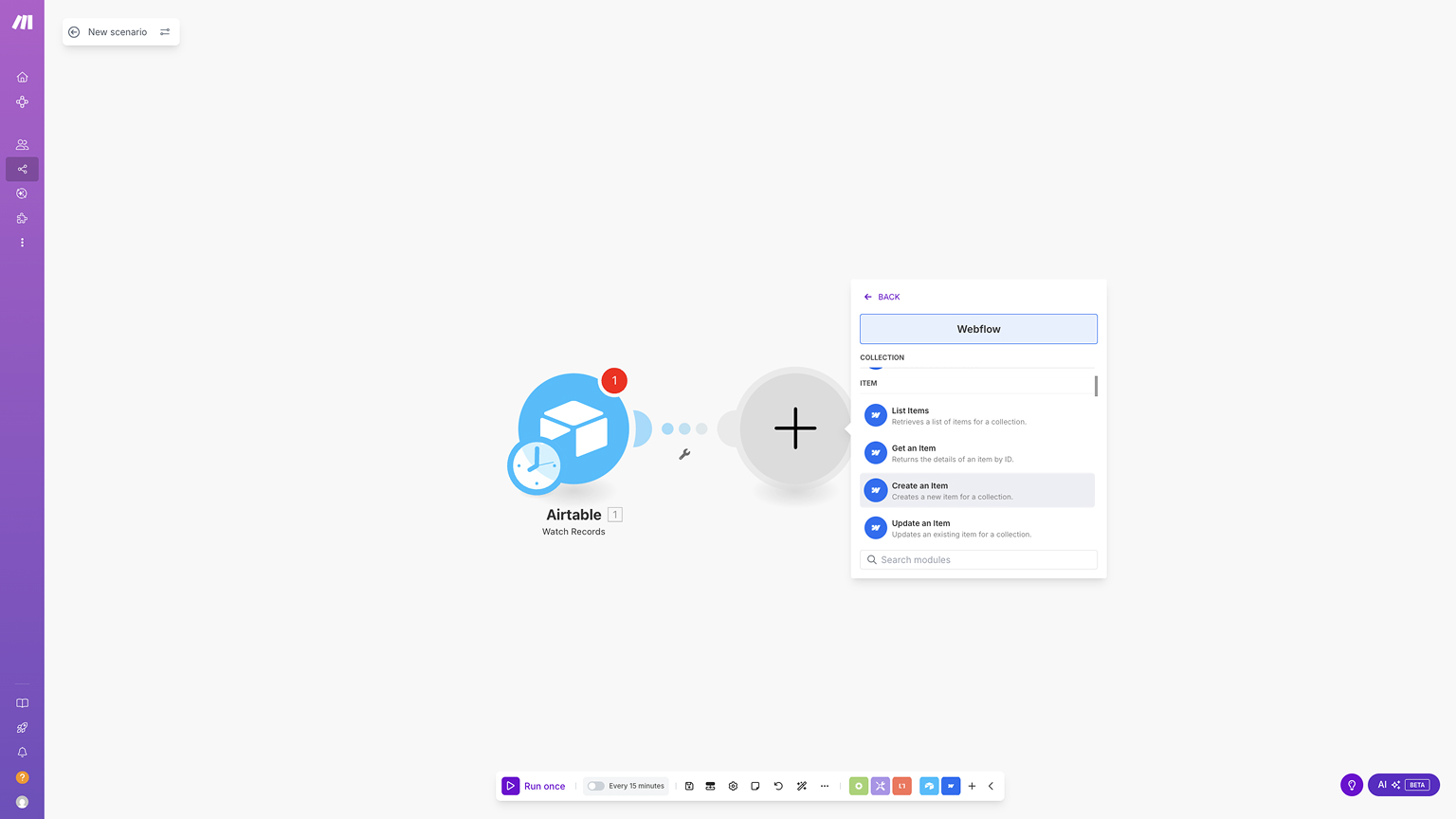 Adding Webflow Action Module in Make