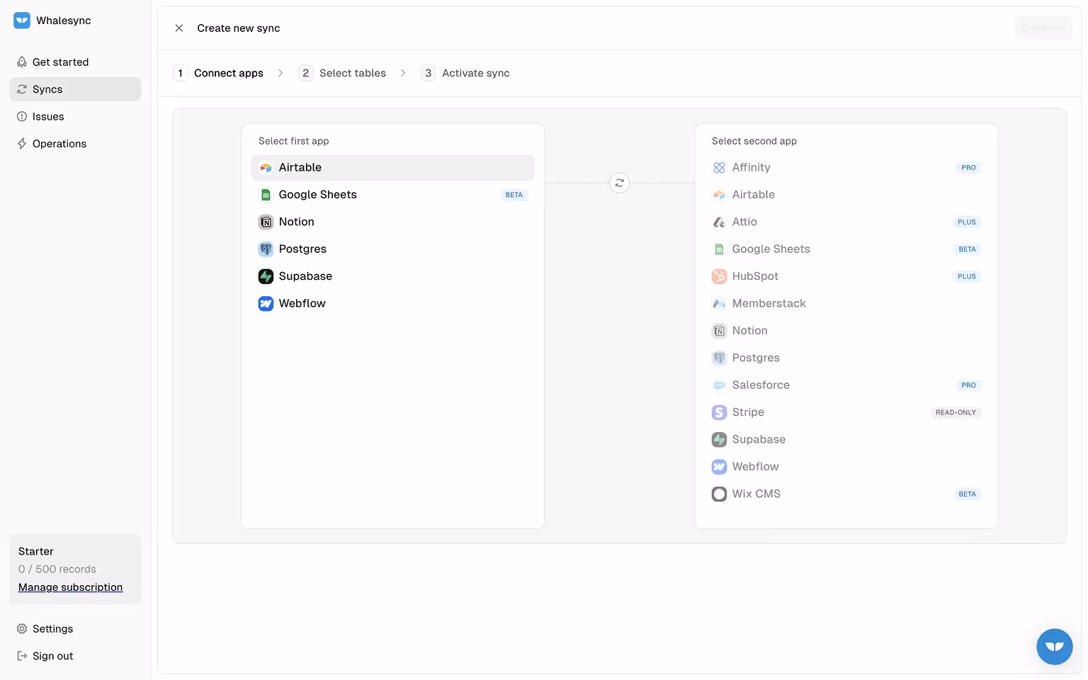 Choose and connect airtable