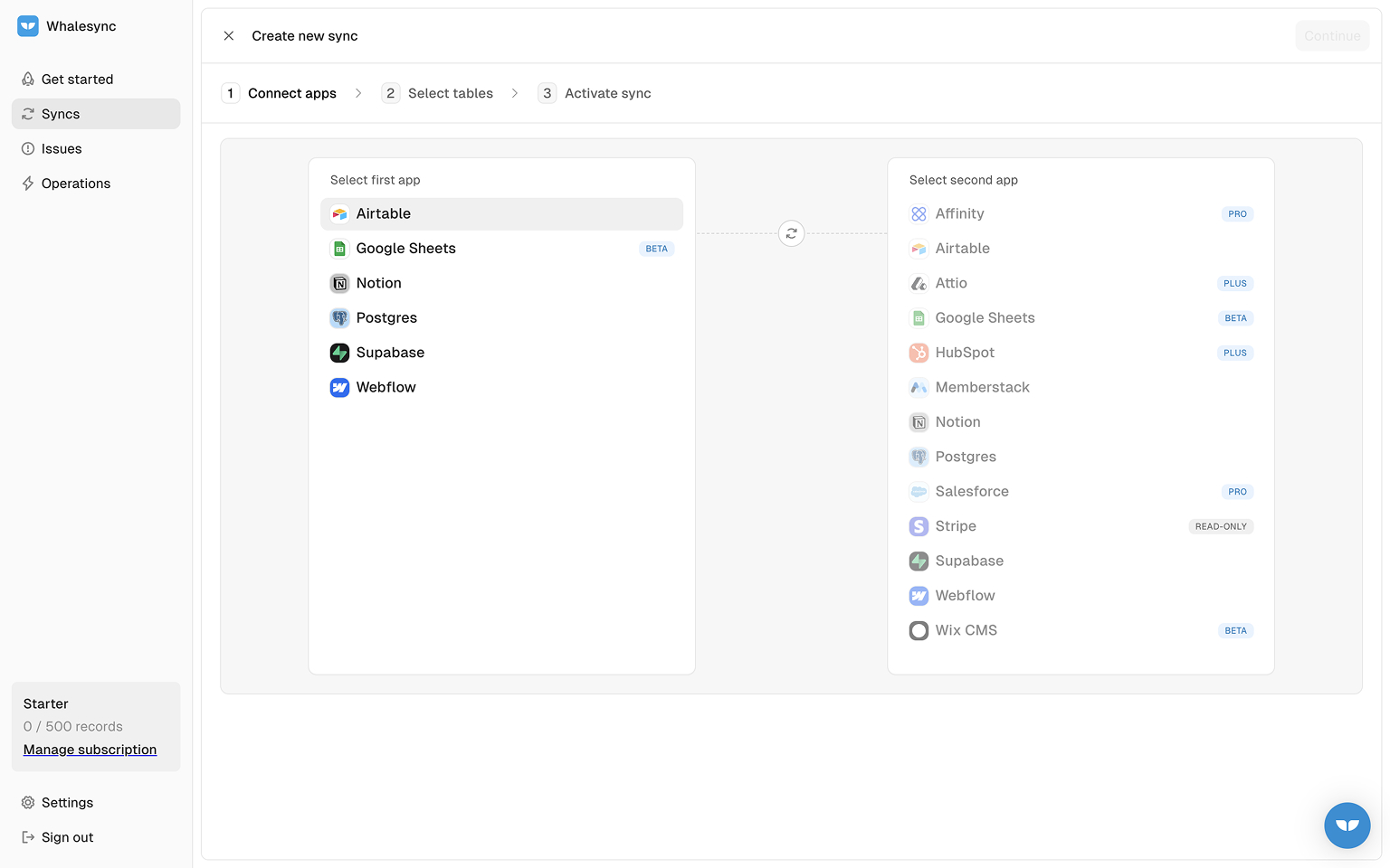 Choose and connect airtable