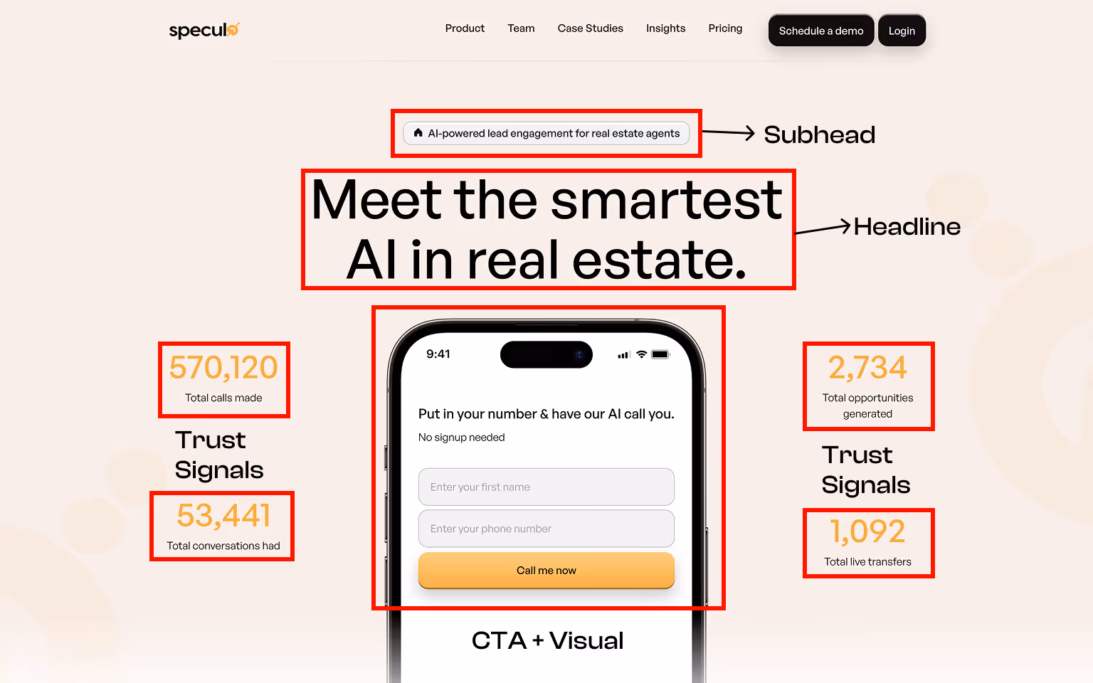 Speculo.ai Above the fold example