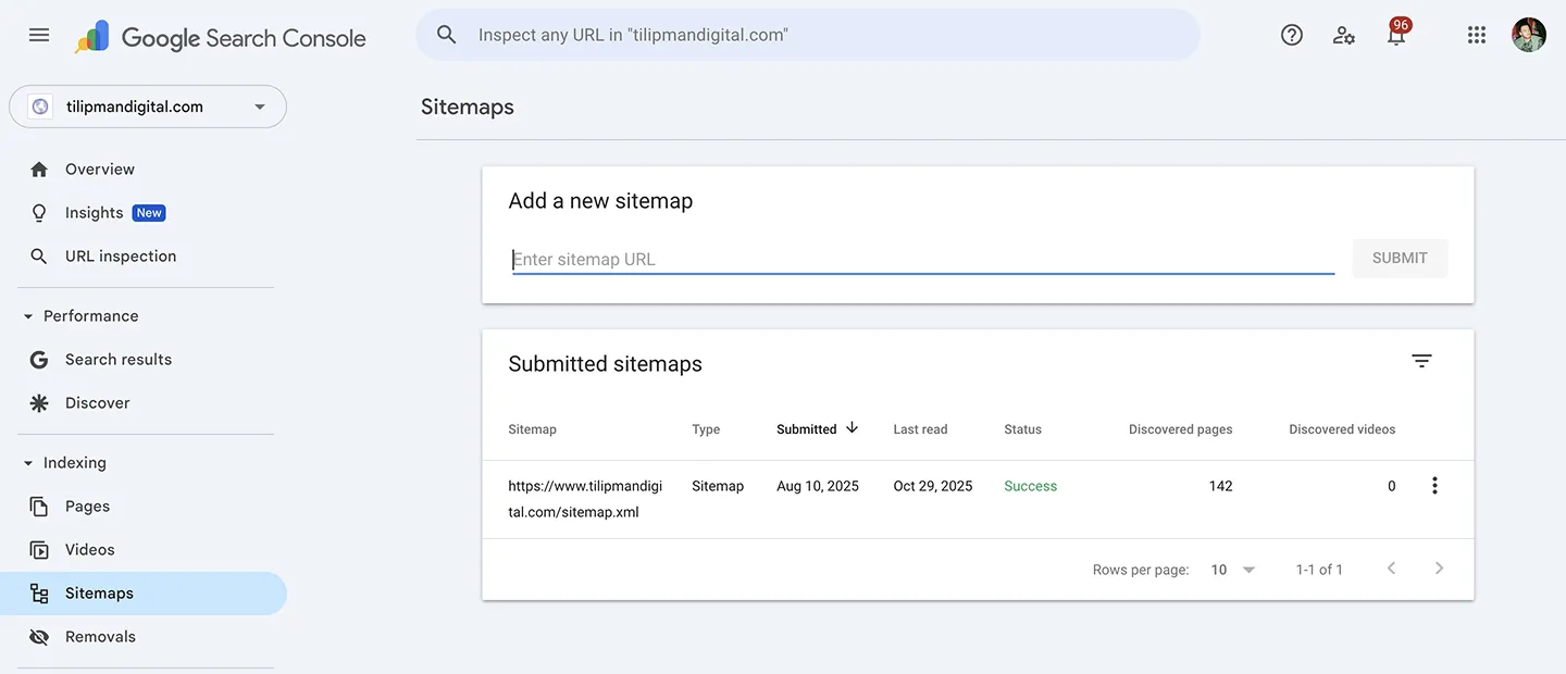 GSC Submitting sitemap for indexation