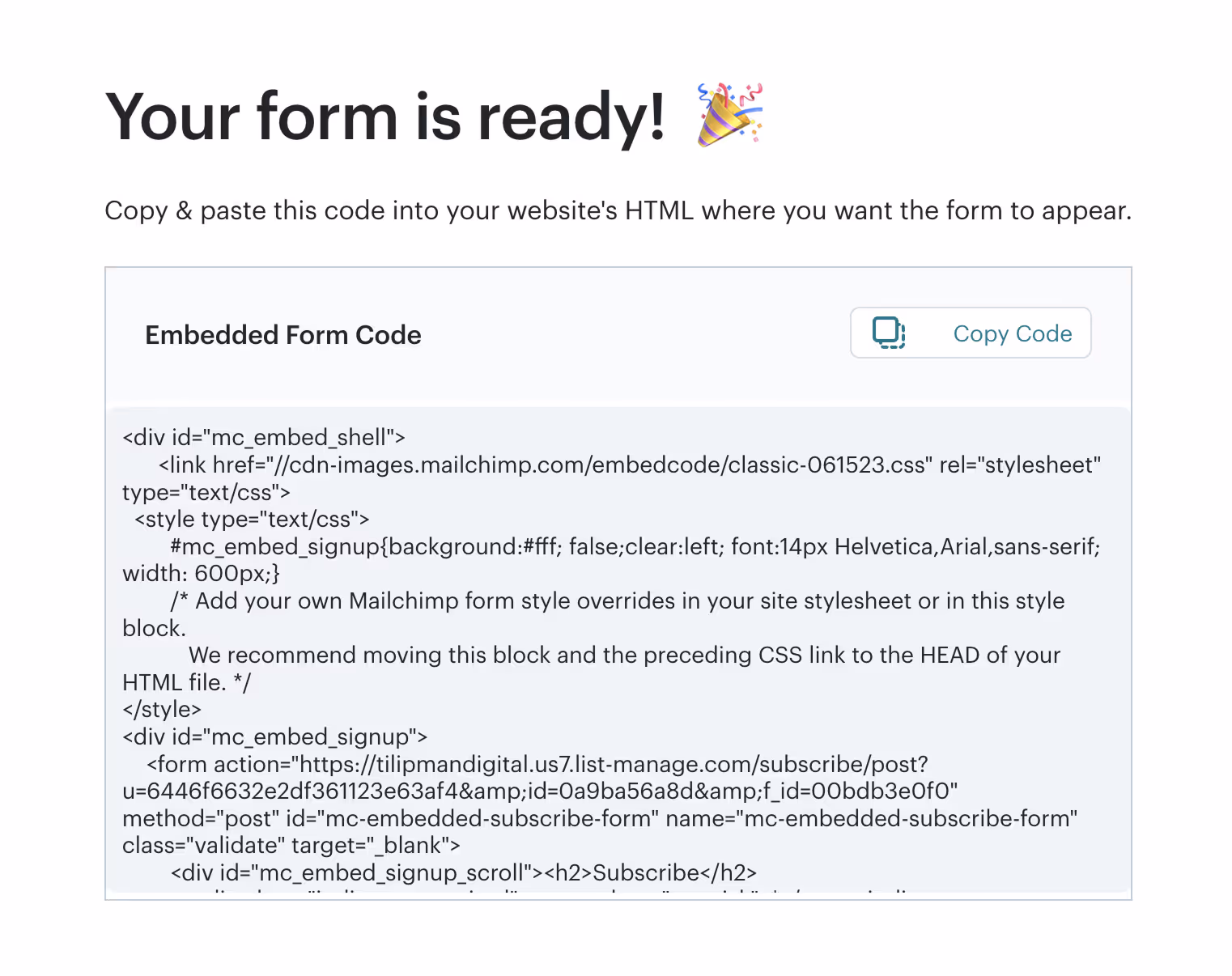 Mailchimp Embed form