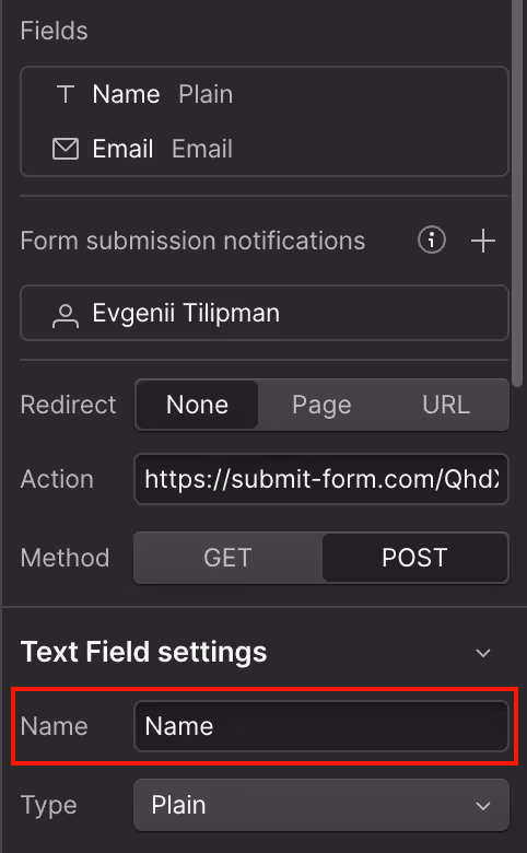 Wrong Name on Webflow Form input