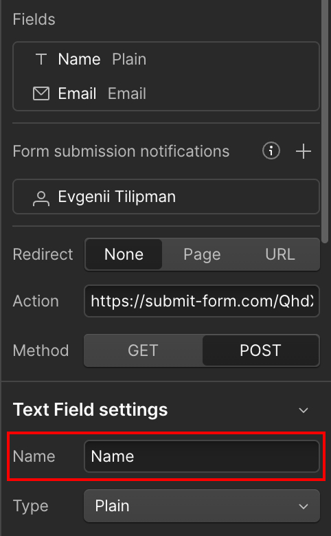 Wrong Name on Webflow Form input 