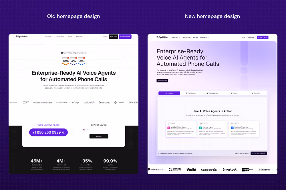 Synthflow AI Comparing Before and After Revamp