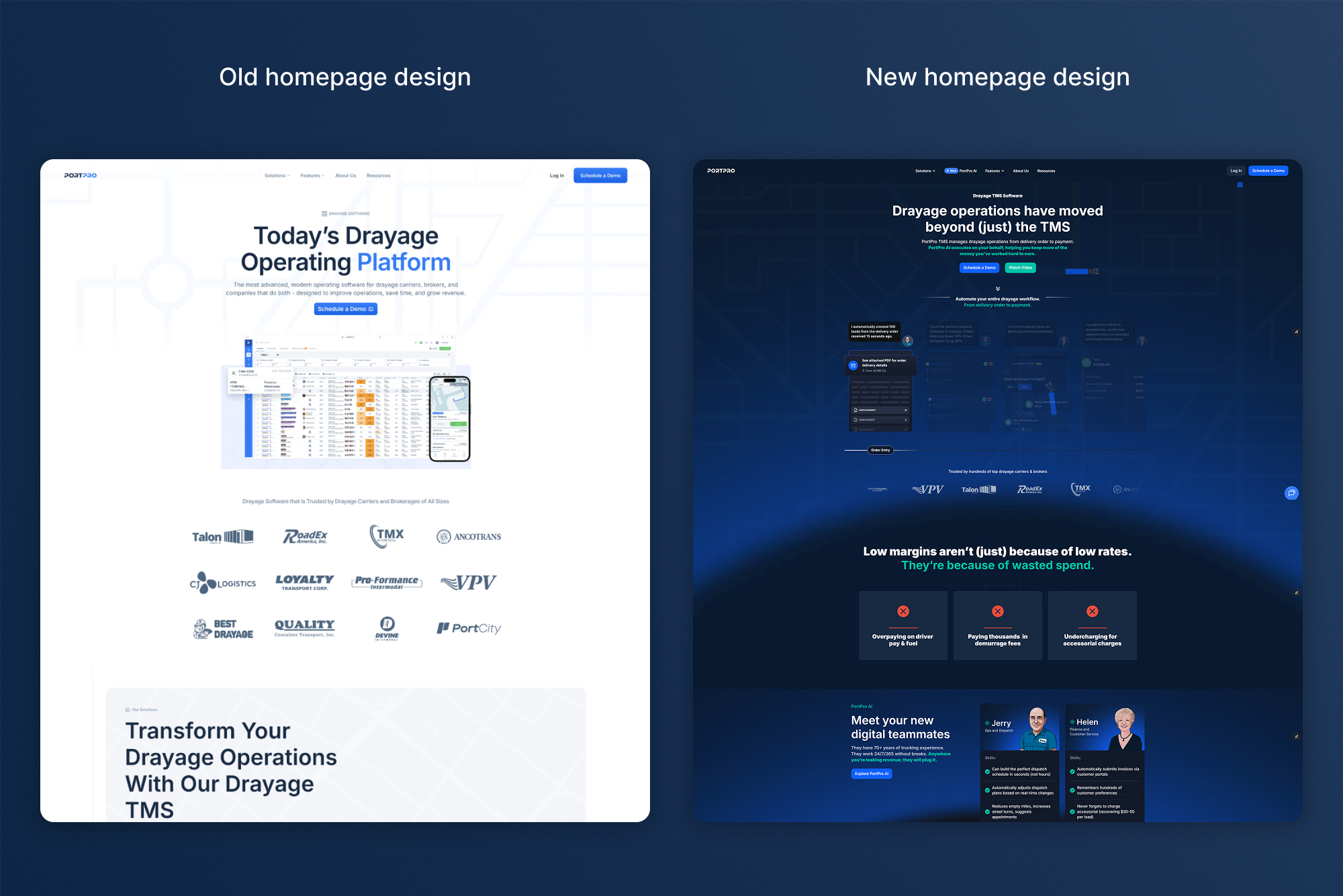 PortPro old site vs new site