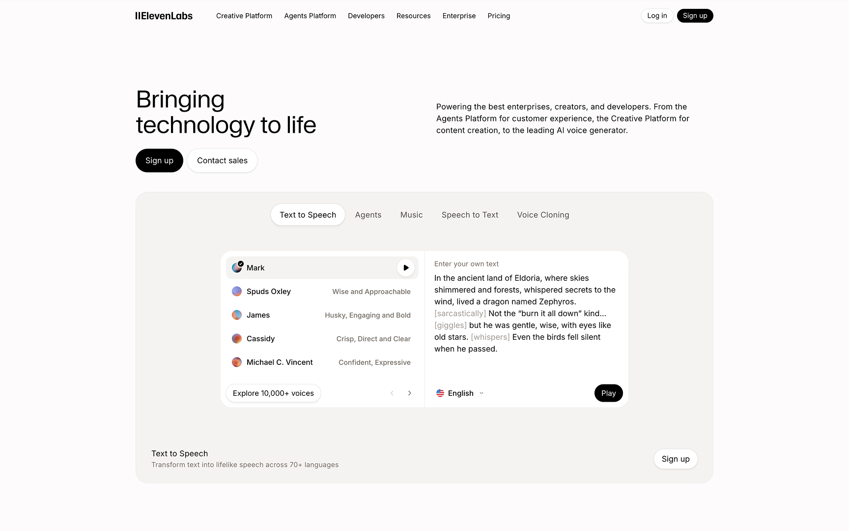 AI Website Example 4: ElevenLabs