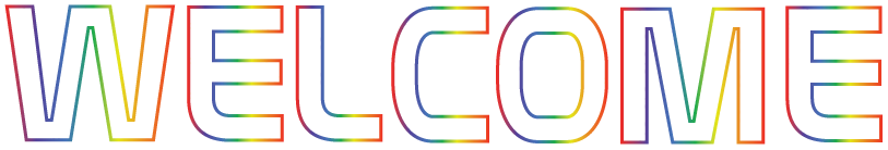 The word welcome in a rainbow outline.