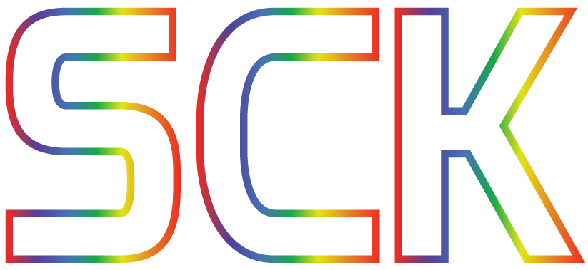 The letters SCK with a rainbow outline.