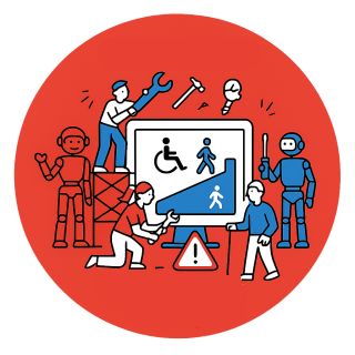 People and robots set up the “Digital Pandus”