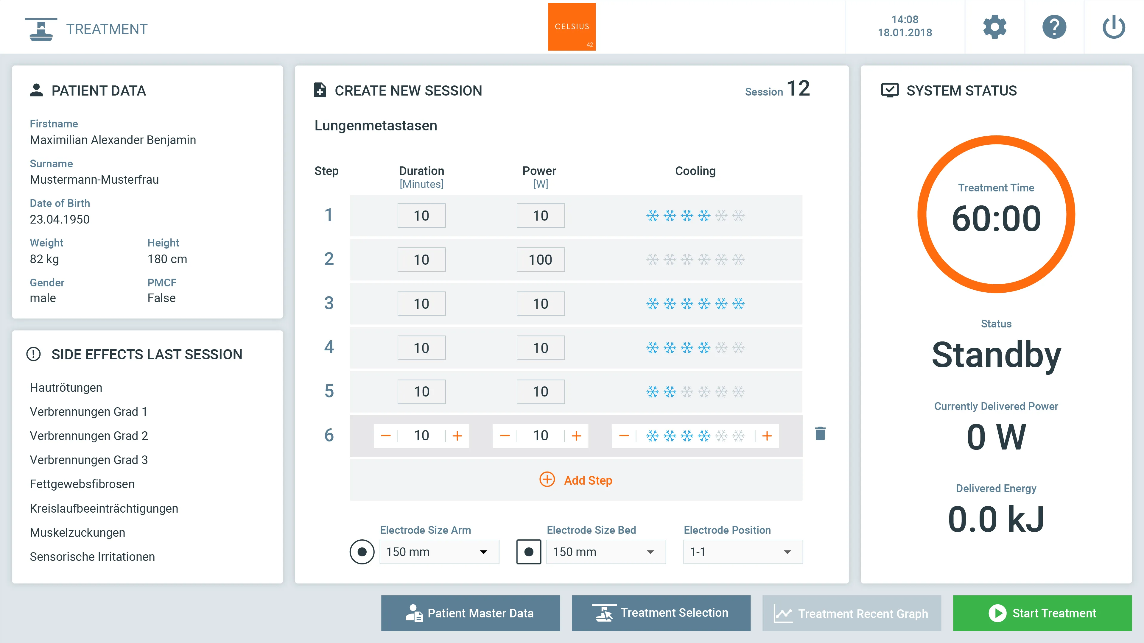 Graphical User Interface - Treatment Screen