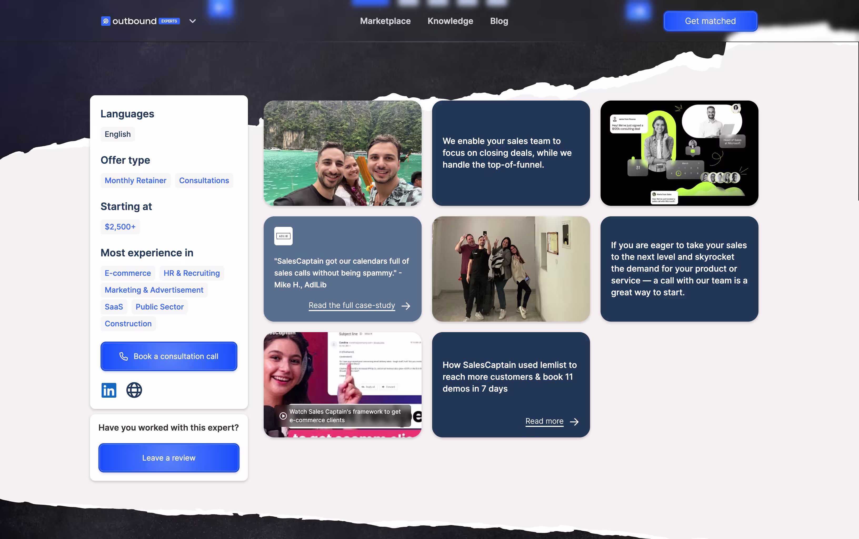 Vue de la section principale affichant les informations clients dynamiques sur la plateforme Lemlist Outbound, une interface Webflow connectée à Airtable réalisée par l'agence SHUNPO.