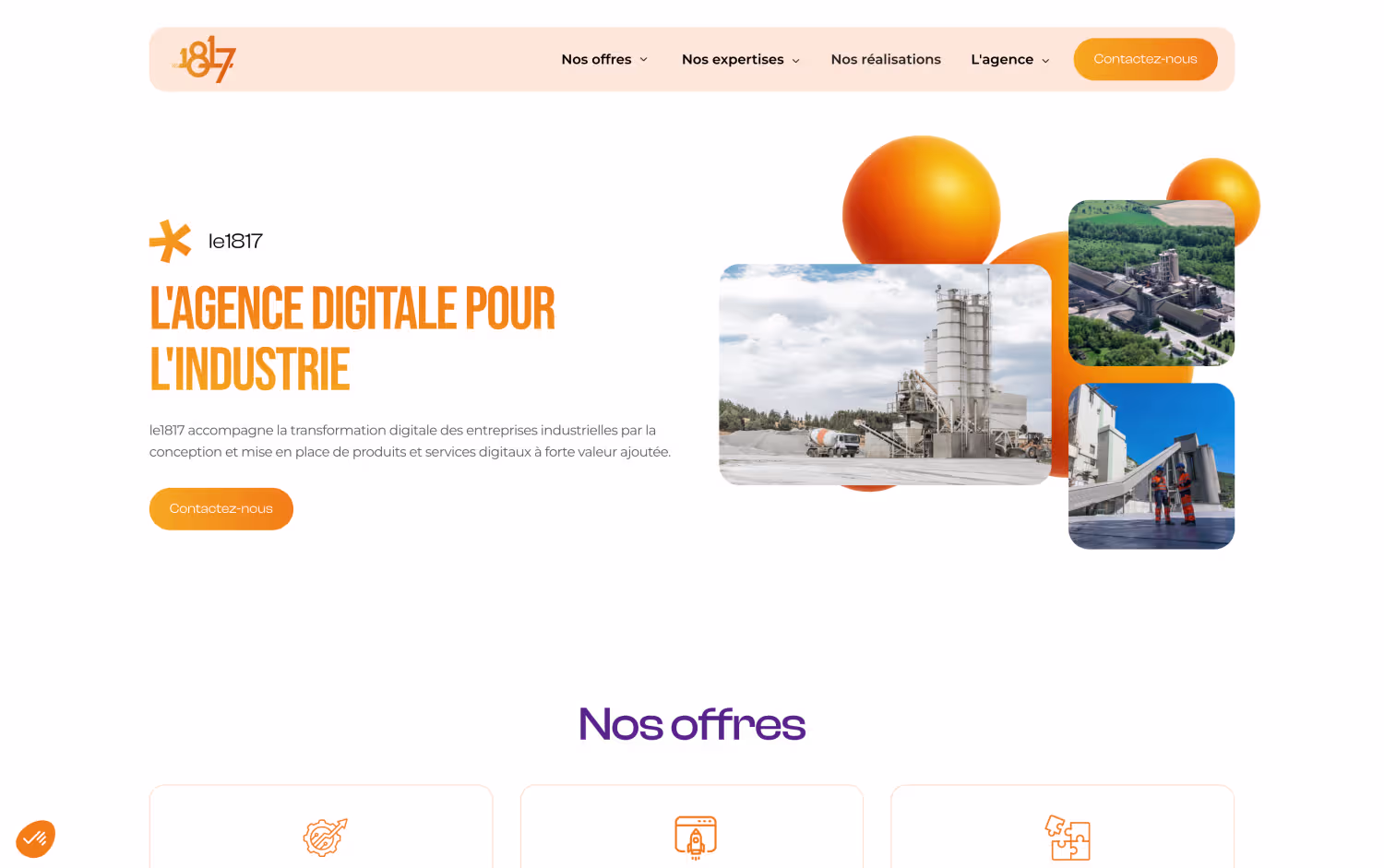 Interface de la page d'accueil du site de l'agence 1817 (Groupe Vicat), présentant une identité visuelle modernisée et développée sur Webflow par SHUNPO.