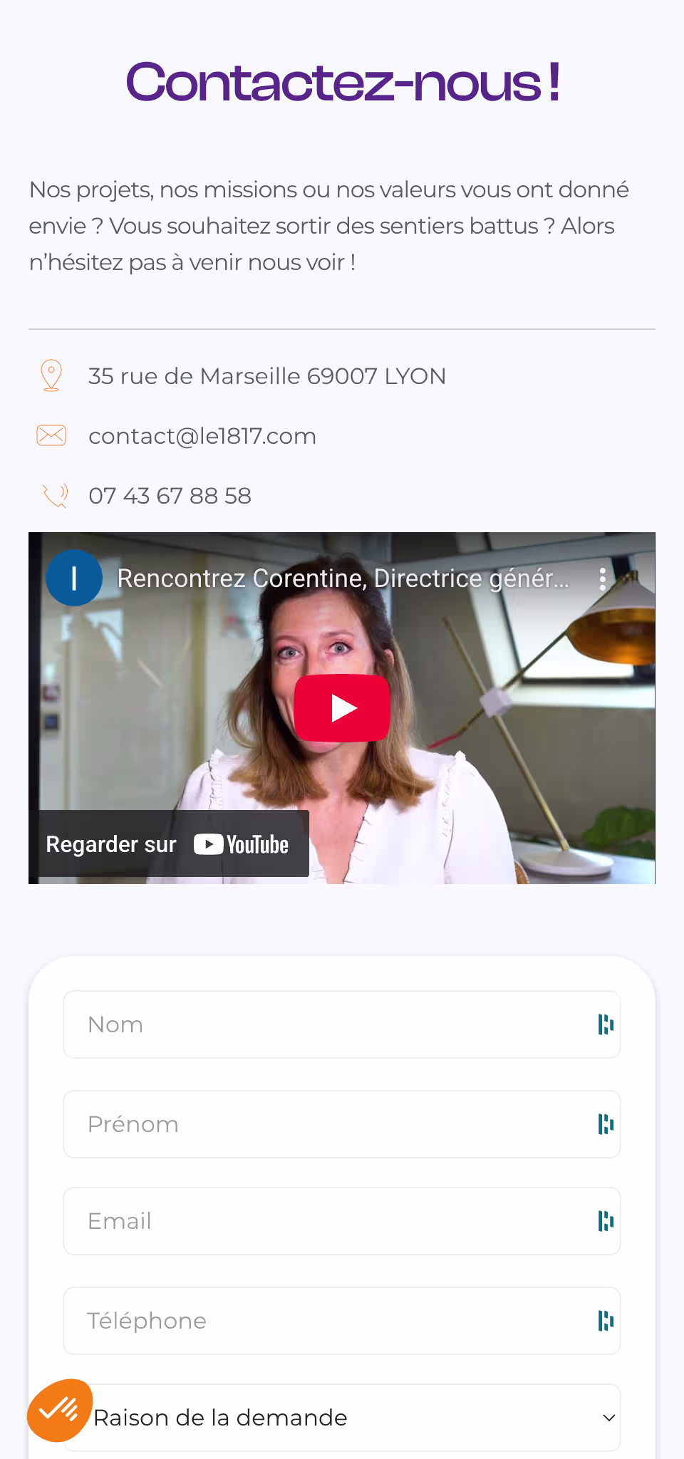 Section de contact et formulaire du site de l'agence 1817 (Groupe Vicat), designée pour faciliter la prise de contact et la génération de leads au sein du groupe.