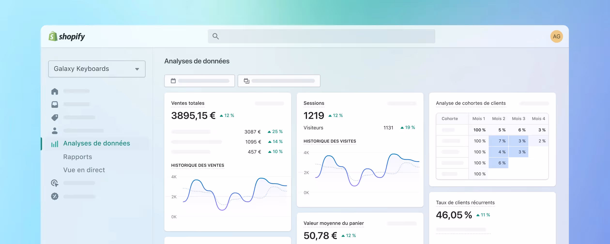 Interface d'administration Shopify affichant le tableau de bord et la gestion de produits en temps réel