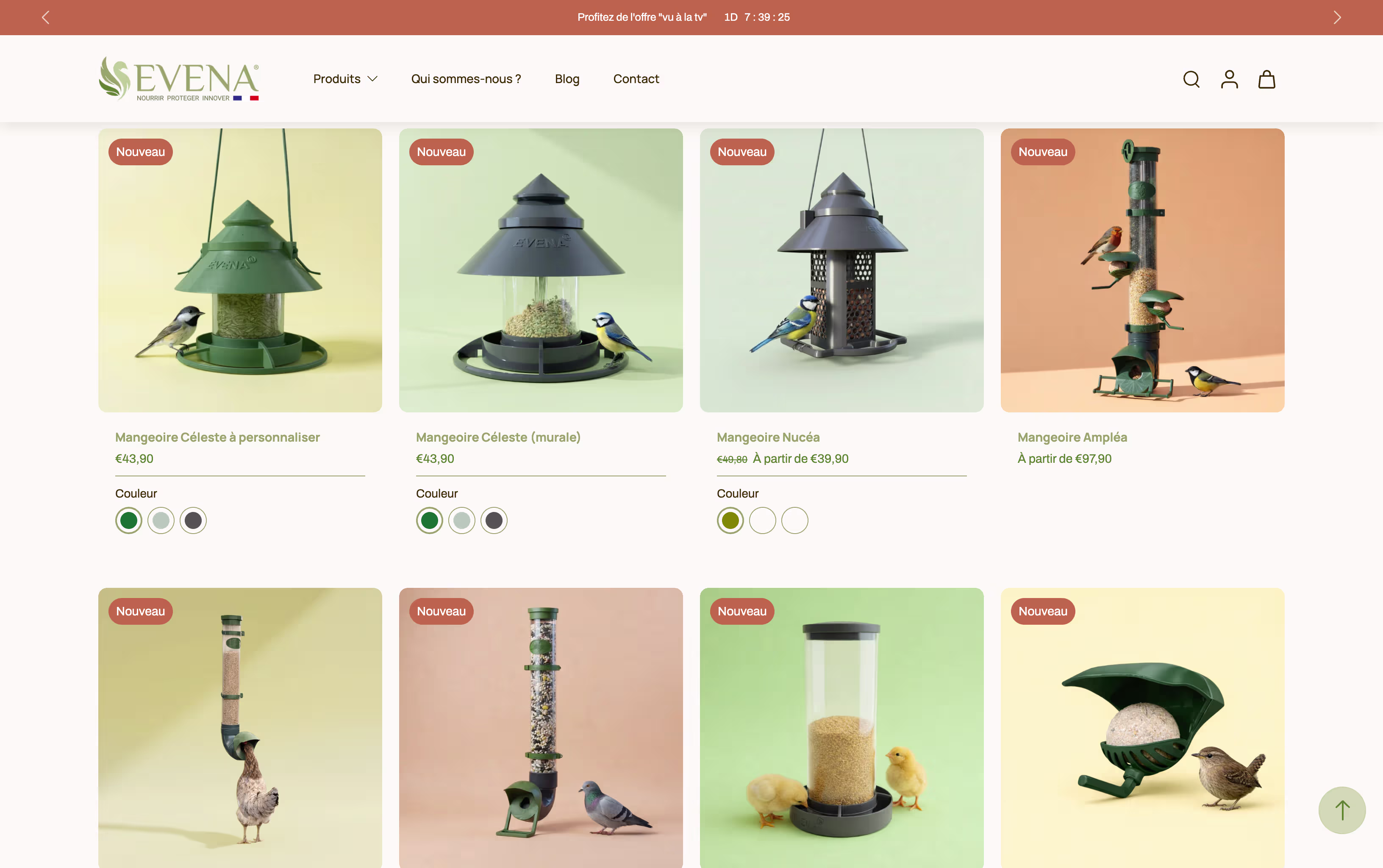 Page des collections sur le Shopify de Evena France après refonte des images par SHUNPO.