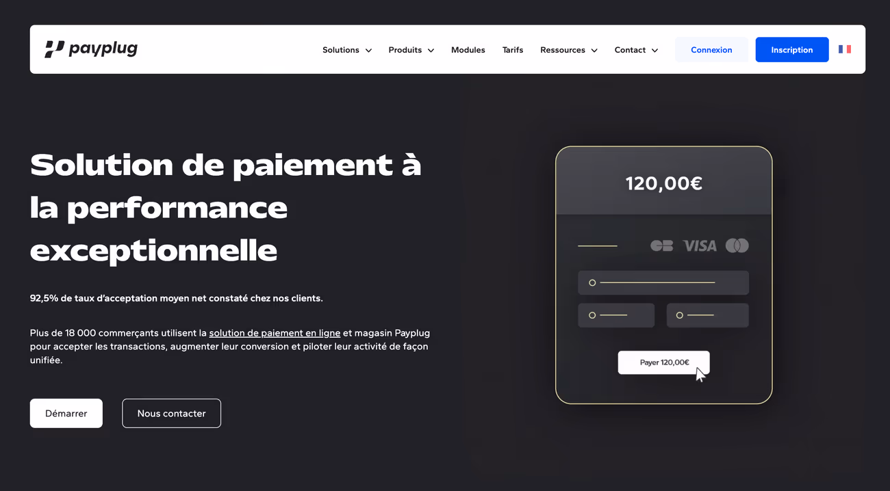 Screenshot du site internet de Payplug.