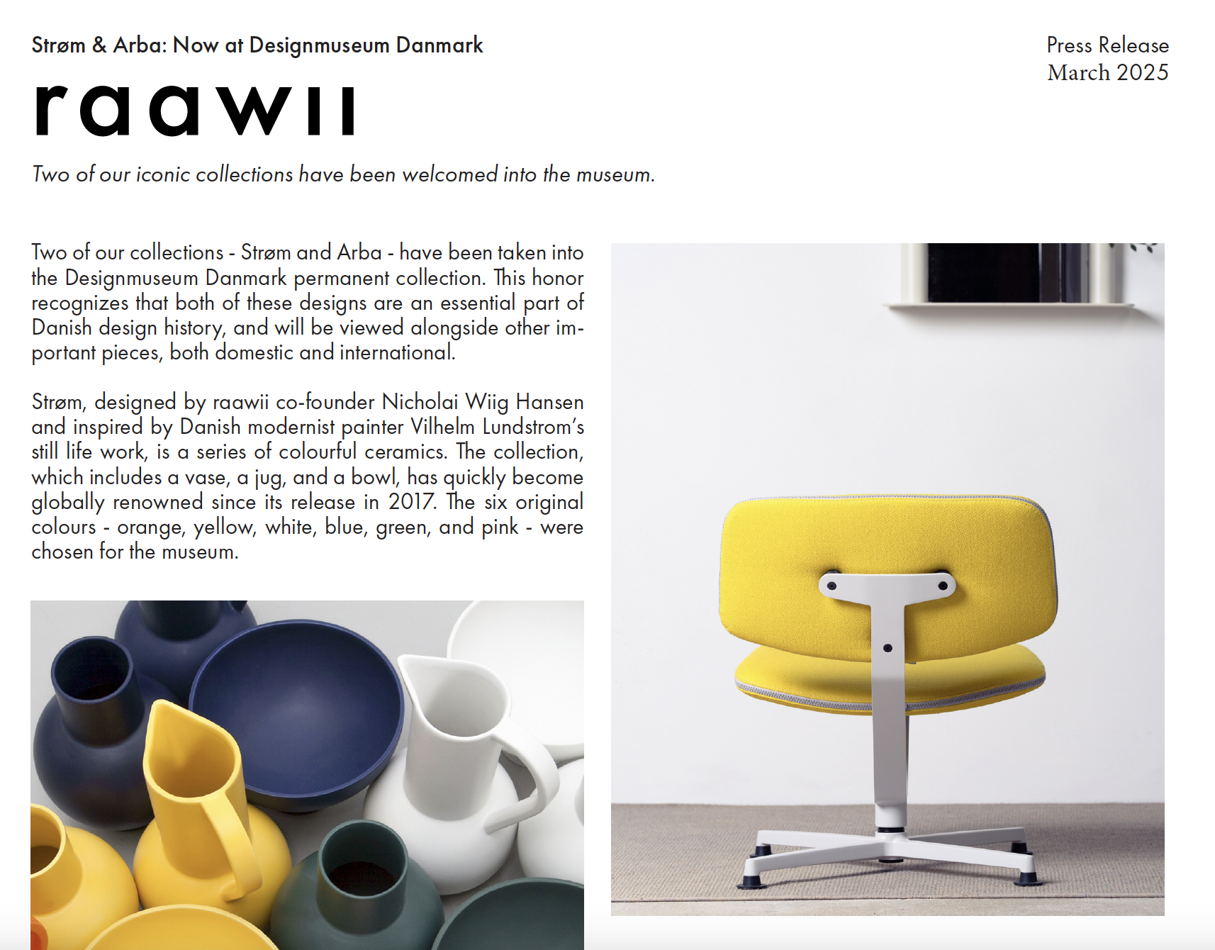 Press release - Strøm and Arba at Designmuseum Danmark