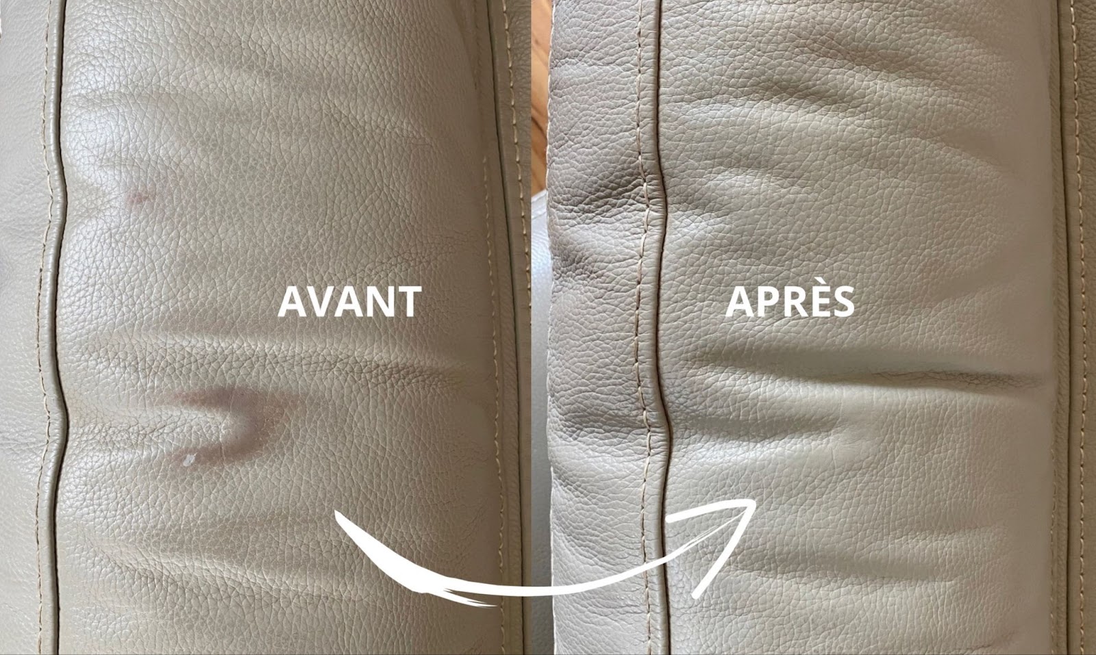 Réparation d’un cuir décoloré : photo avant/après intervention de notre technicien Confort Service