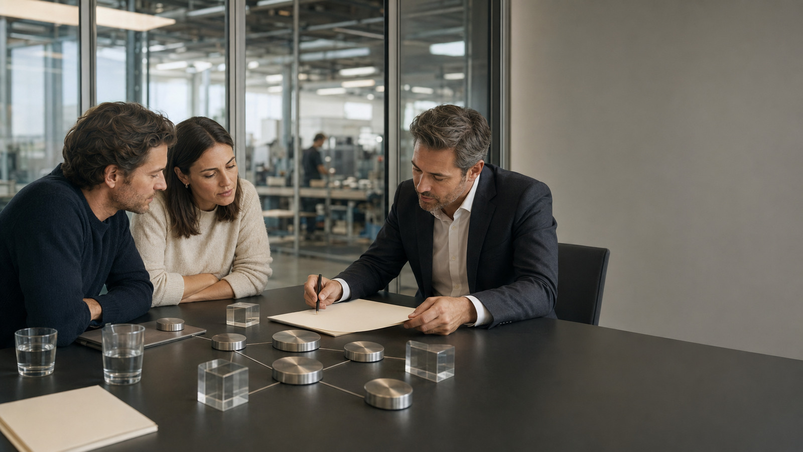 European SME founders reviewing a tokenized bond fundraising plan with a finance professional