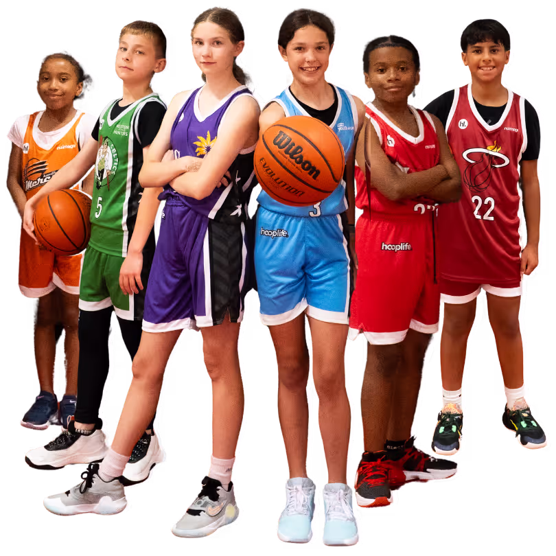 Image of kids wearing HoopLife matching jersey and shorts