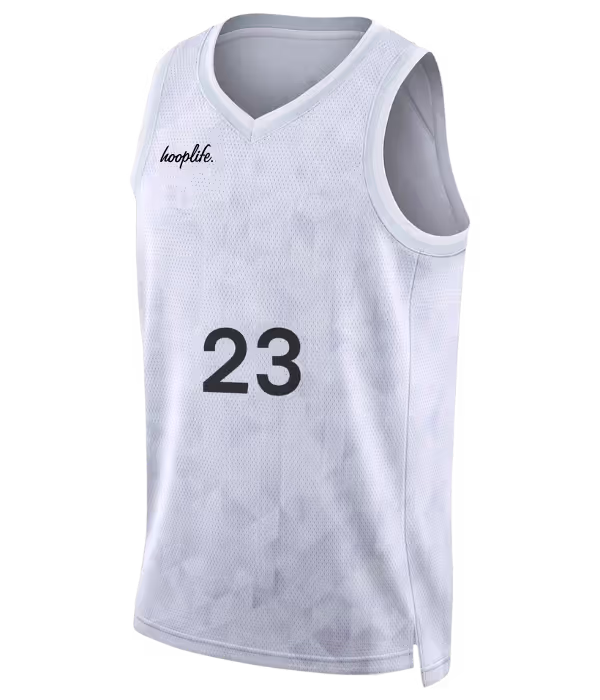 Front of a white Hooplife Jersey