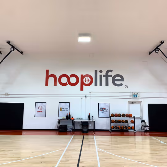 Hooplife logo on court wall