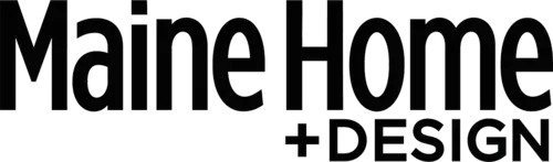 Maine Home + Design logo in bold black and white typography