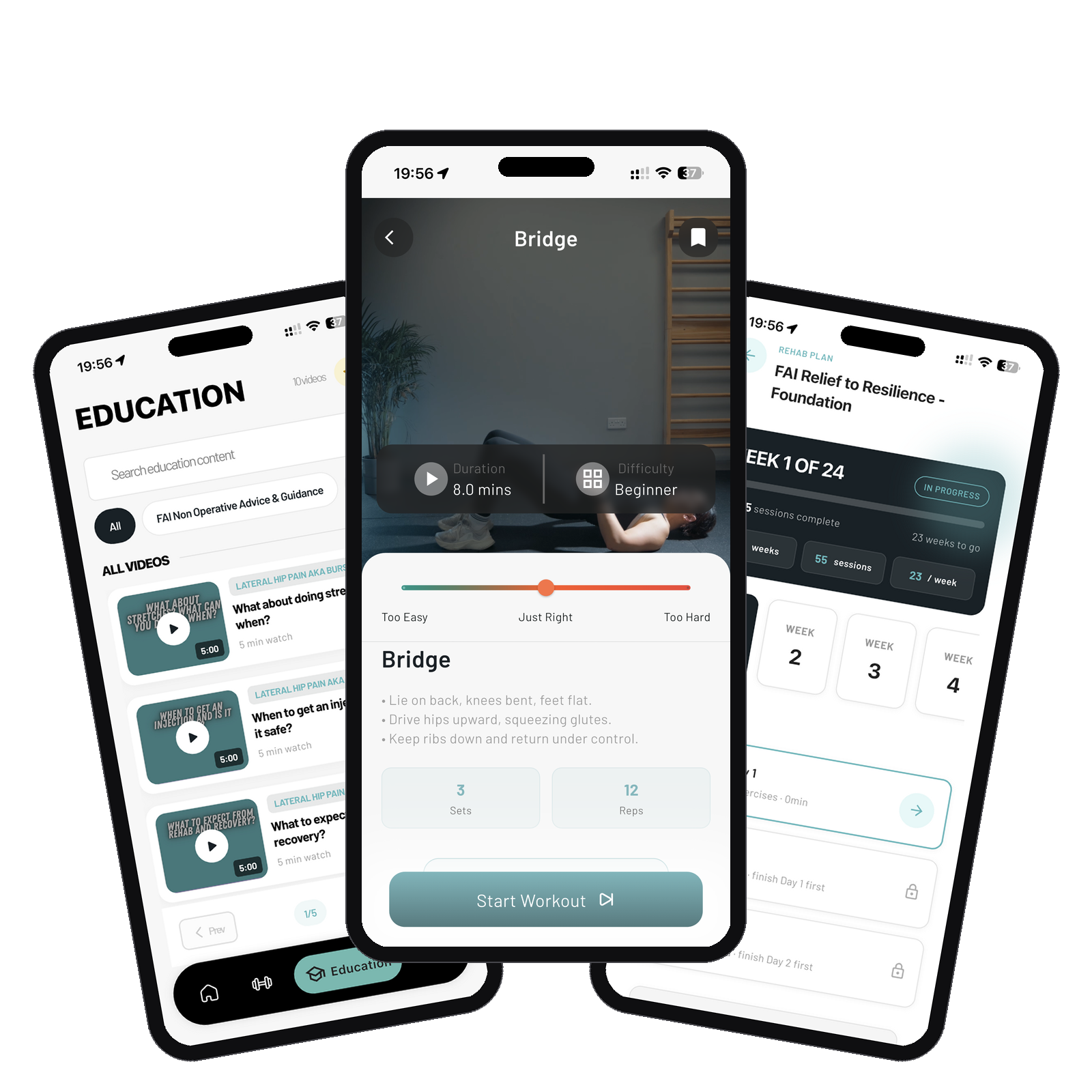 The Hip Physio app screens