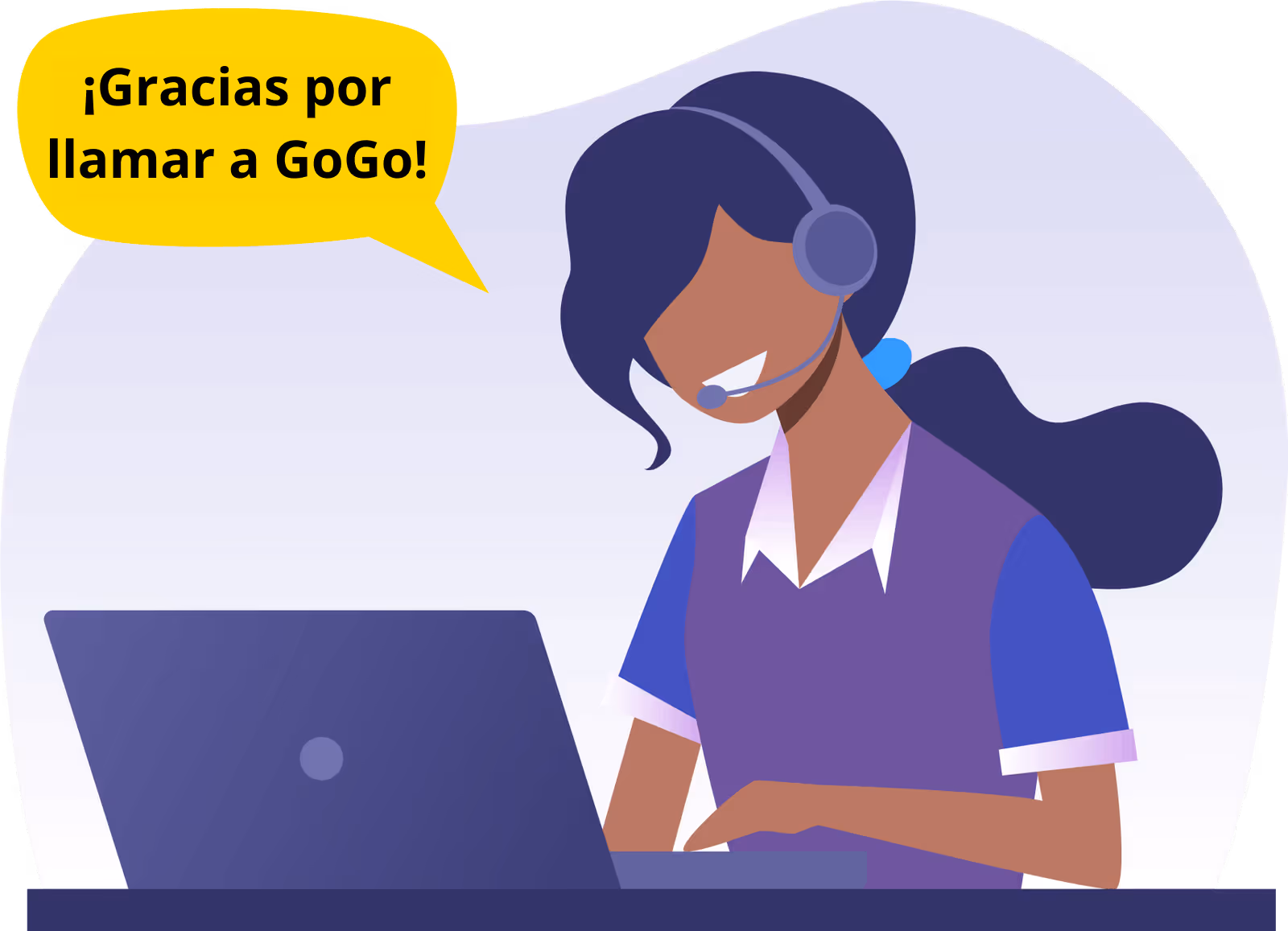 An illustration of a friendly GoGo operator saying Thanks for calling GoGo.