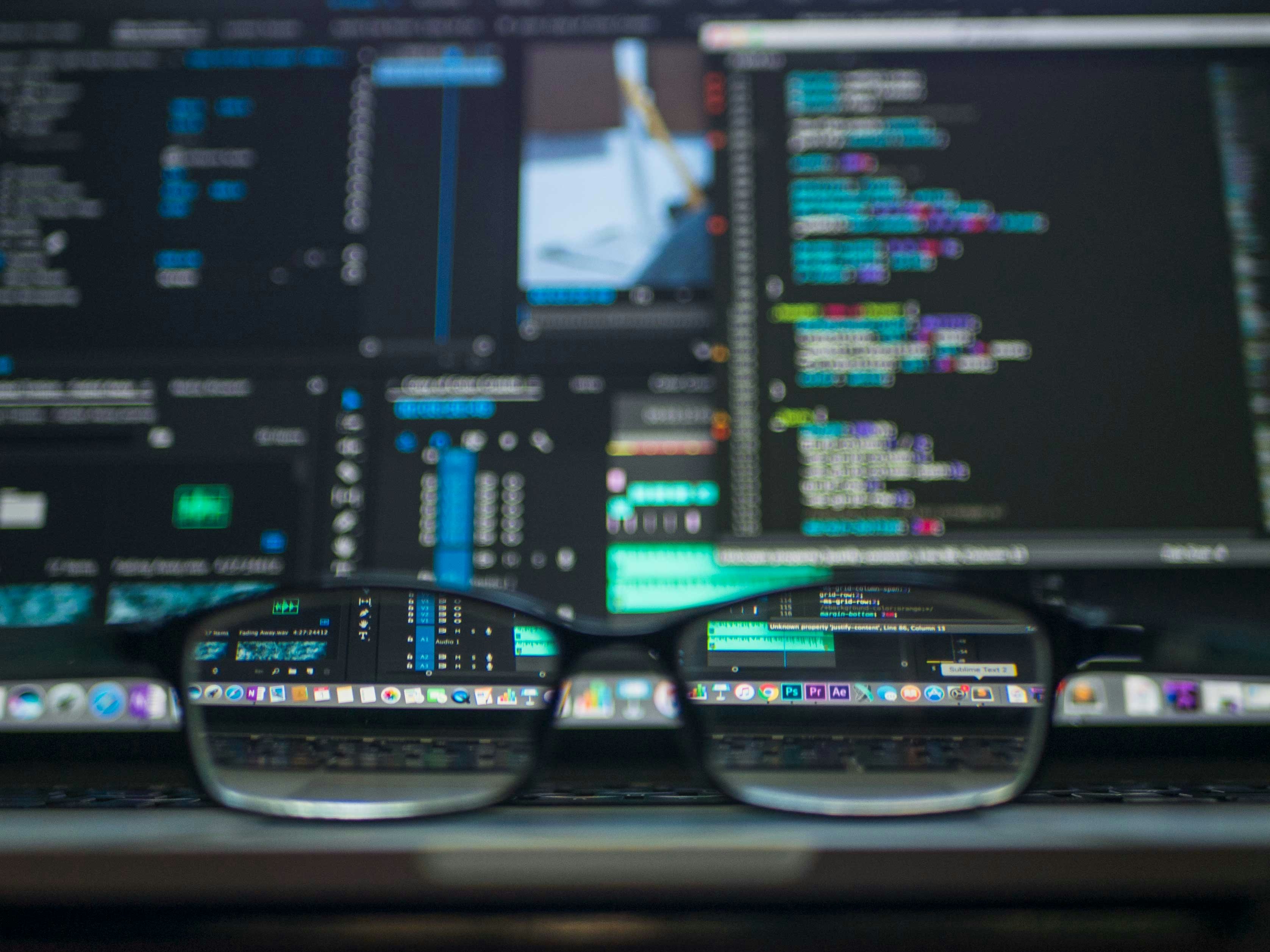 Glasses placed on the computer that is running Terraform Test