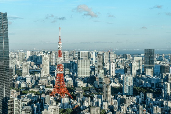 Aerial view of Tokyo skyline with Tokyo Tower in the center