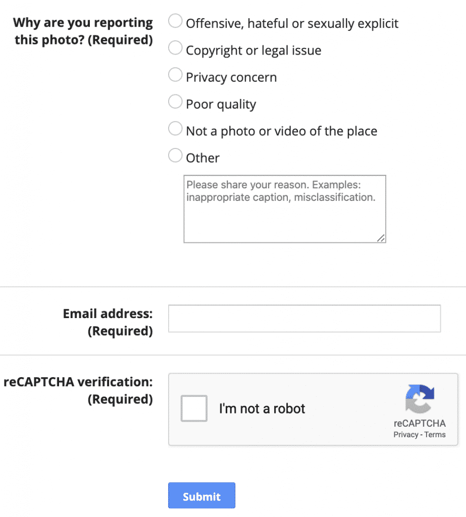 Report Form For Photos On Google