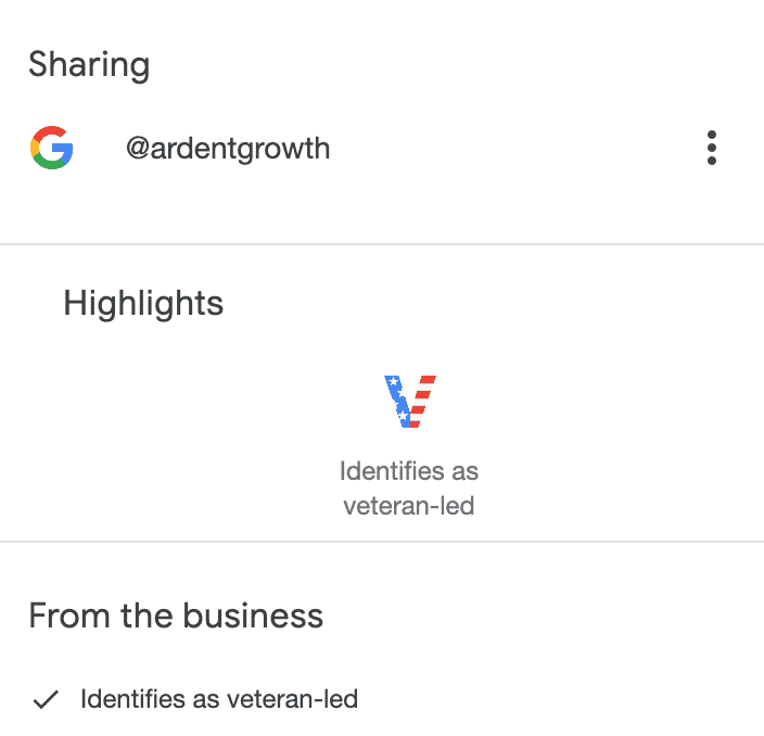 Displaying a Veteran Led Business in Google Business Listing