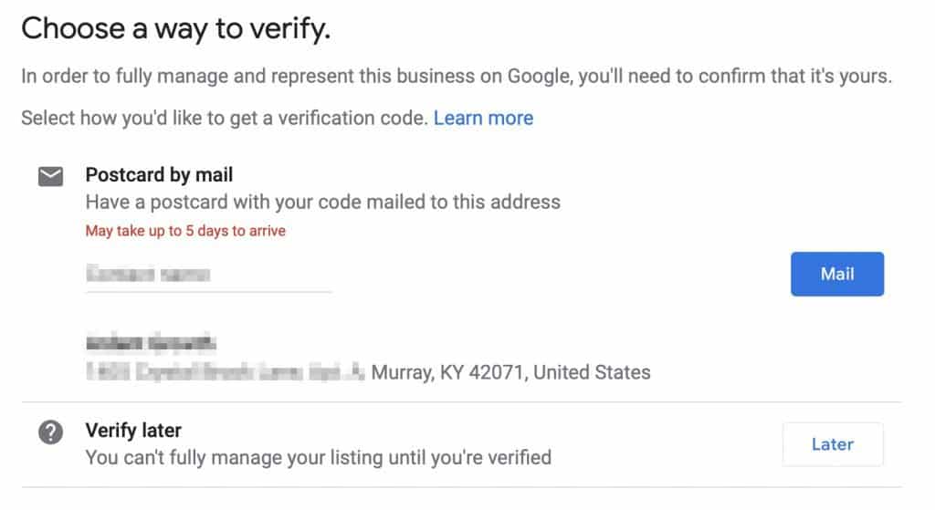 GMB Choose how to verify UI