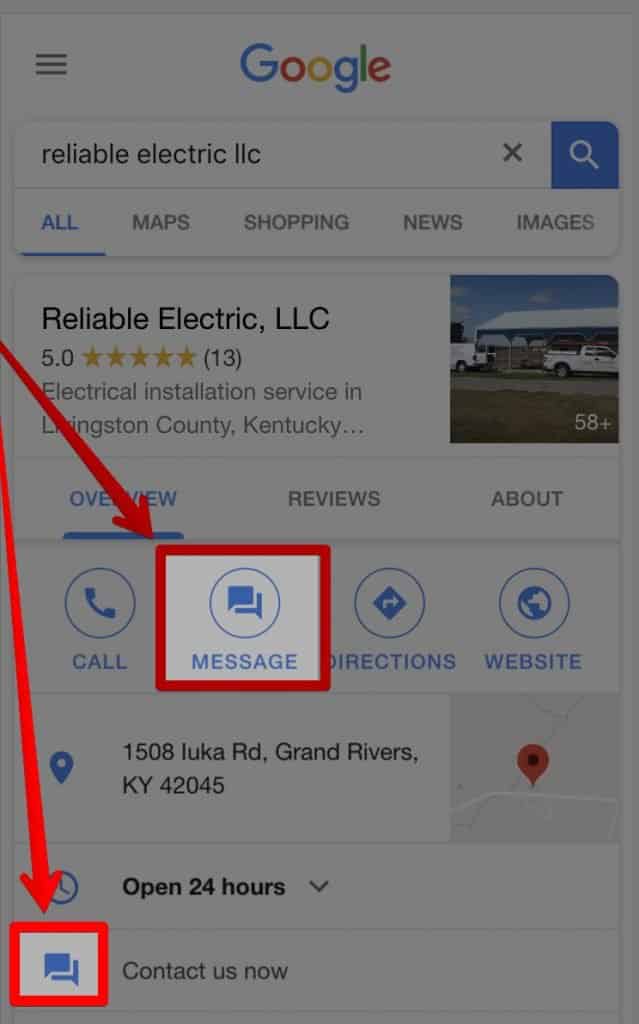 GMBs messaging feature displayed on mobile