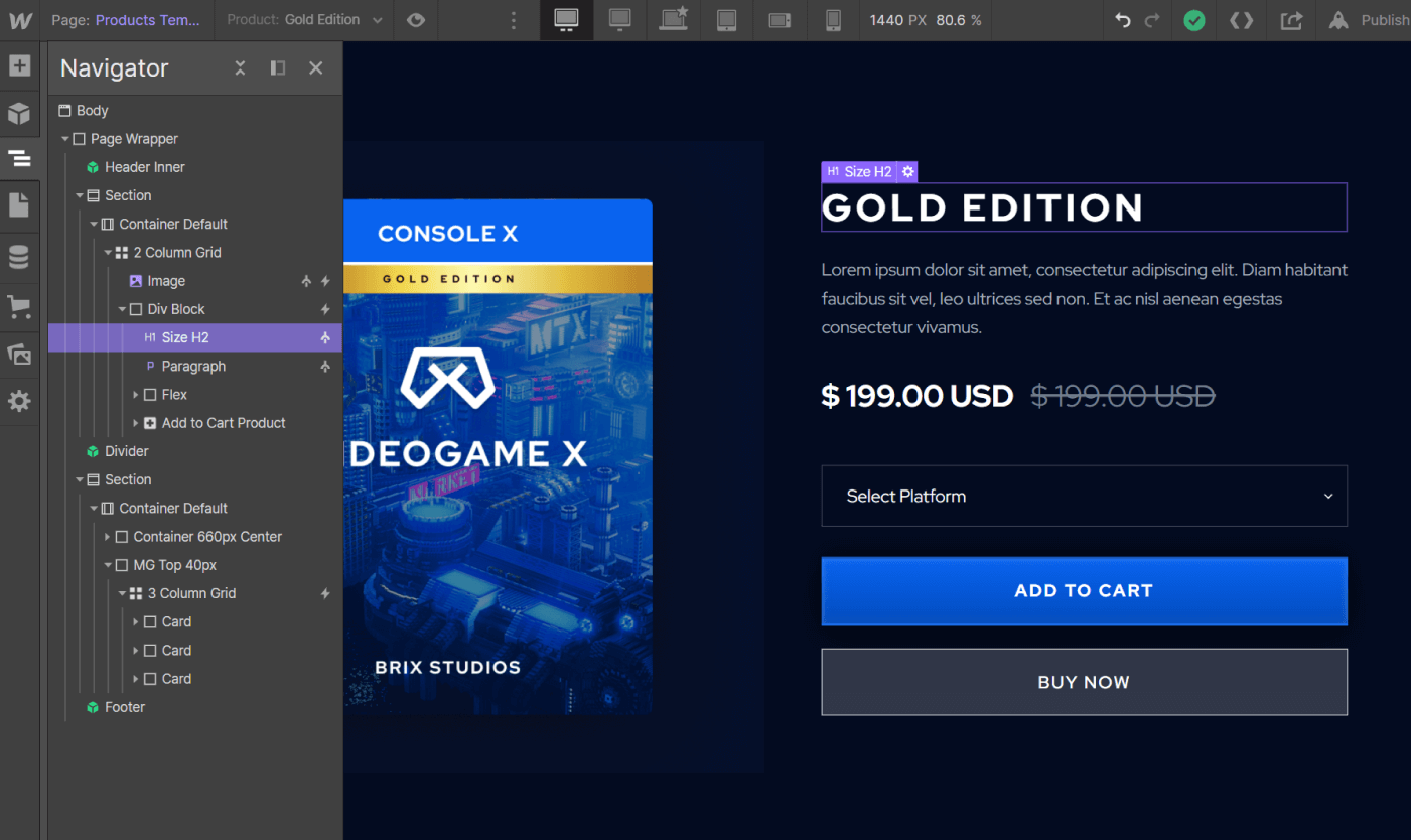 eCommerce Page - Videogame X Webflow Template